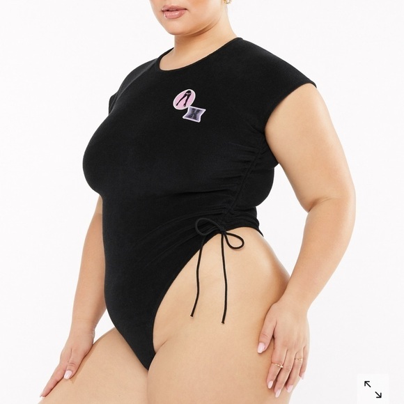 Savage X Fenty 70s Ruched Terry Thong Teddy Bodysuit Black Size XL NWT - Picture 2 of 12